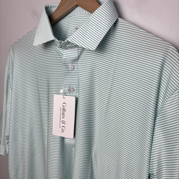 Collars & Co Men's Large Dress Collar Featherweight-Relaxed Polo Shirt Striped